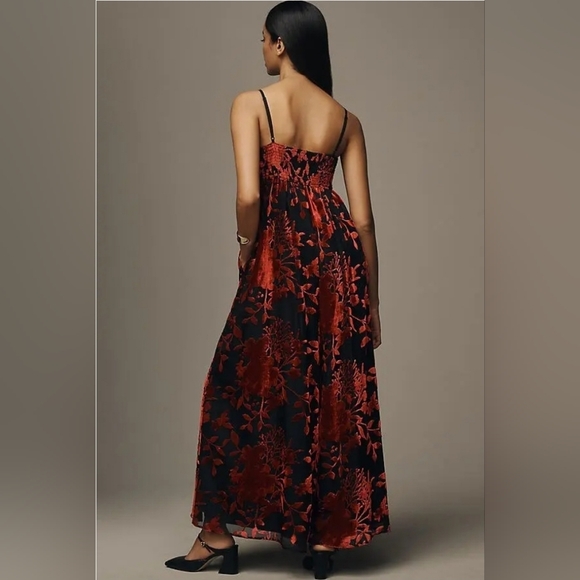 Anthropologie Hutch Mabel Red Black Floral Velvet Jumpsuit Size XL Wide Leg - Picture 8 of 14